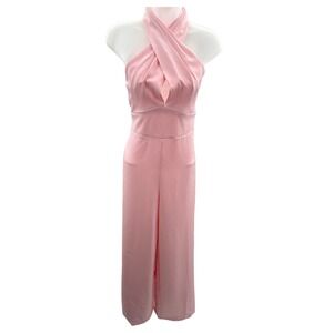 Francesca's Gina Pink Halter Jumpsuit Size M Wide Leg‎ Satin Formal Dressy